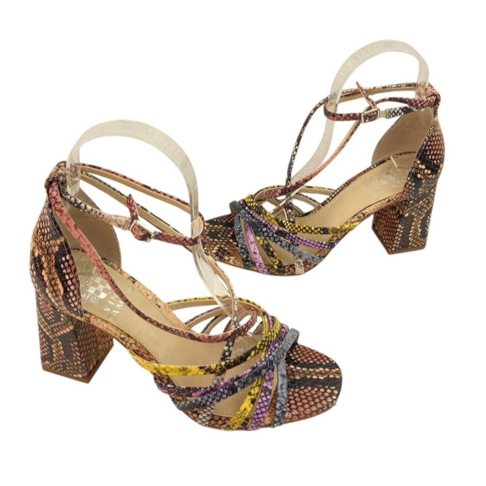 *Vince Camuto Winivey Heels Womens 6 Colorful Strappy Snake Print Ankle Strap